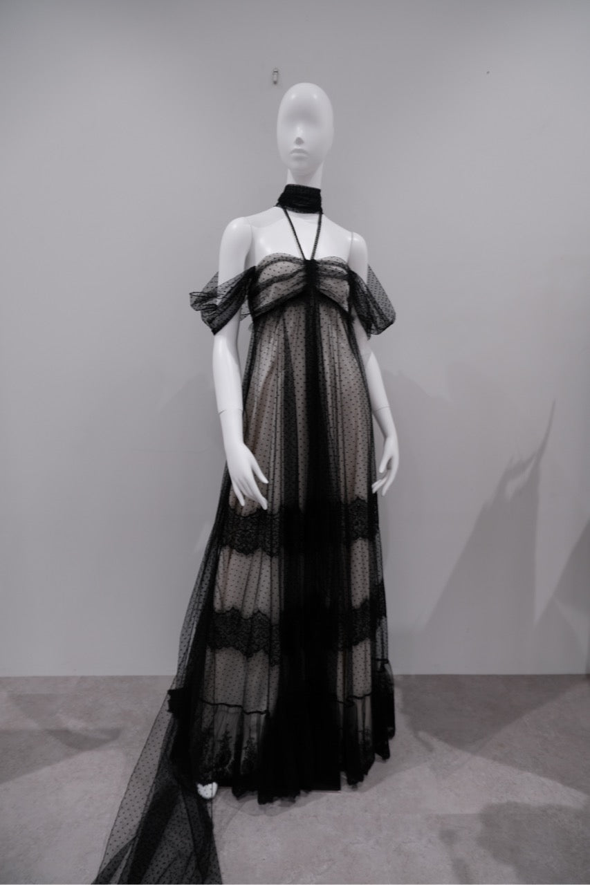 back ribbon dot tulle dress【Delivery in February 2026】