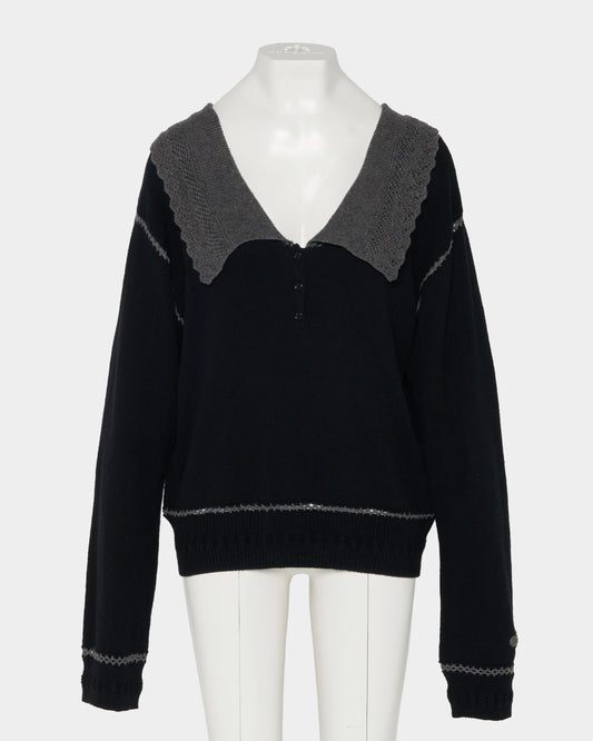 Lace collar knit pulover Black【Delivery in January 2027】