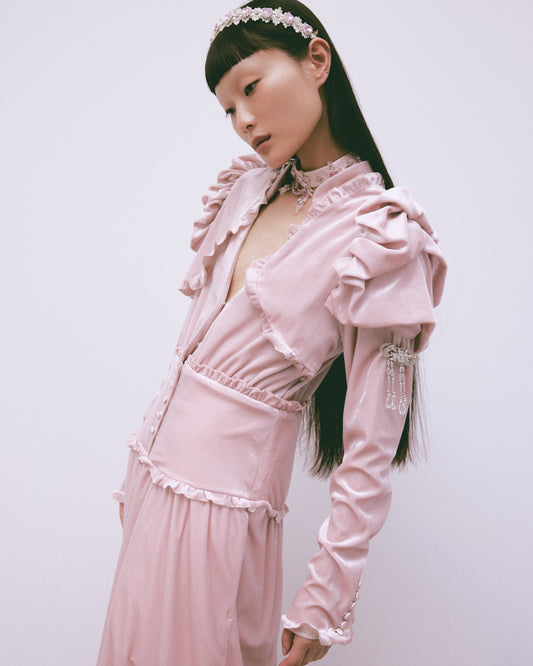 puff sleeve velour dress【Delivery in November 2025】