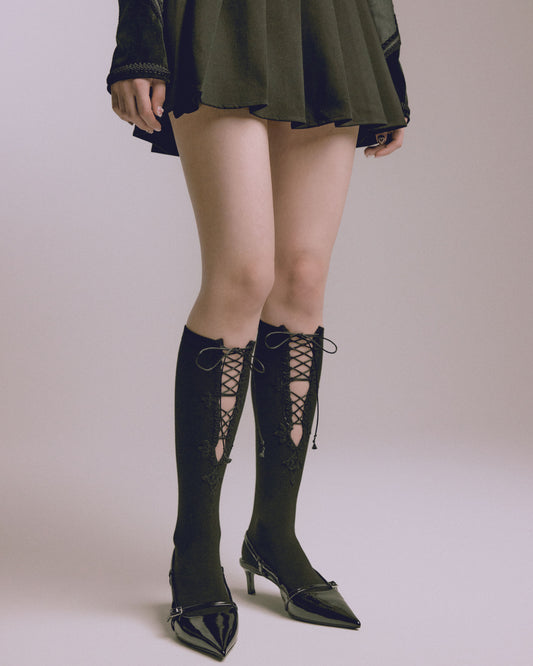 lace up darts socks Black 【stock】