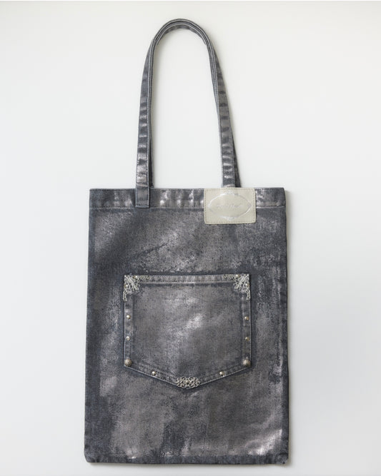 silver foil denim tote bag Black【Delivery in March 2027】