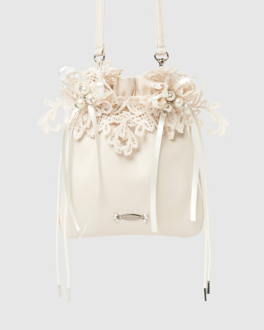 lace flower drawstring sacoche Beige【Stock】