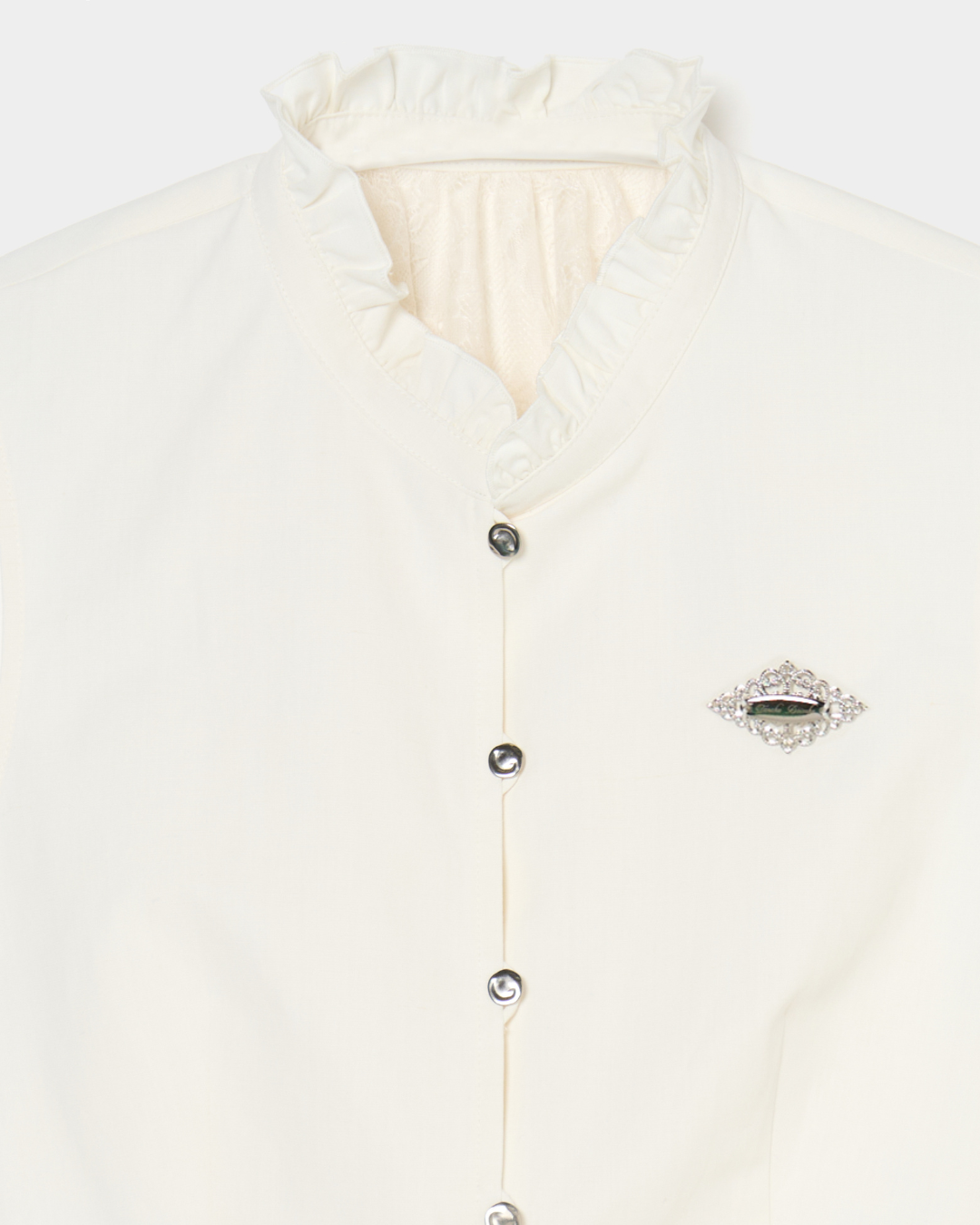 back lace curtain no sleeve blouse Off white【Delivery in January 2026】