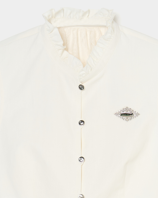 back lace curtain no sleeve blouse Off white【Delivery in January 2026】