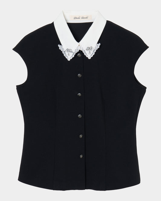 Lace bijou collar blouse Black【Delivery in March 2027】