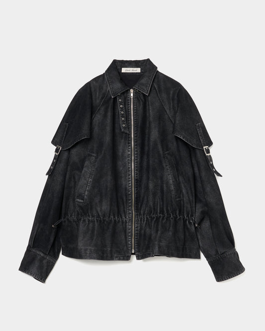 drawstring fade leather blouson Black【stock】