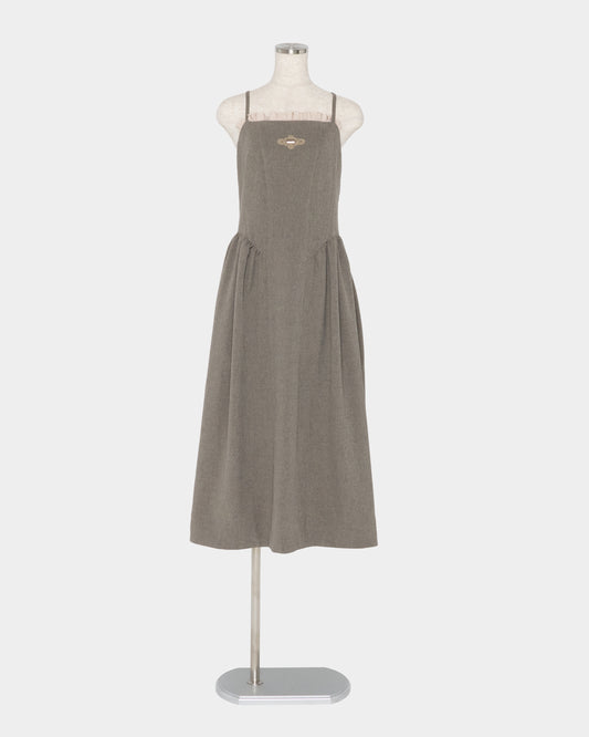 Front ruffle open back dress Greige【Delivery in February 2027】