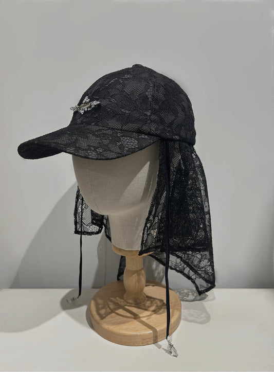 bijou logo lace veil Cap Black【Delivery in March 2027】