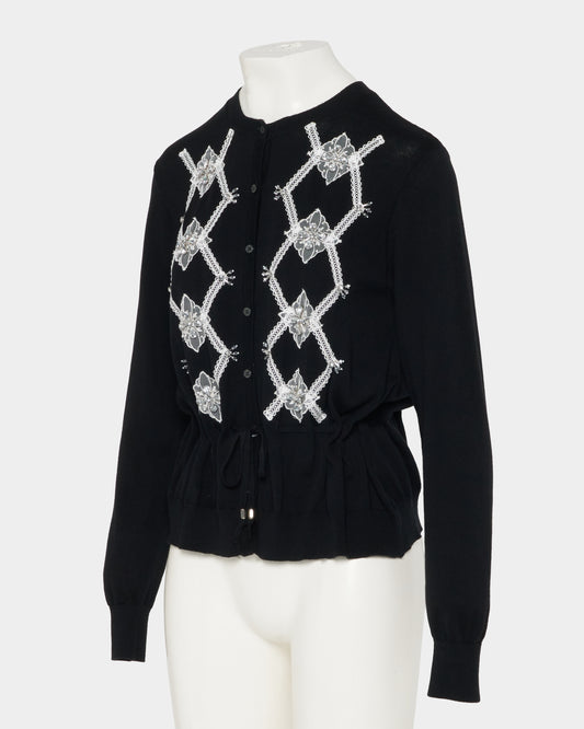 Lace argyle bijou knit cardigan Black【Delivery in February 2027】