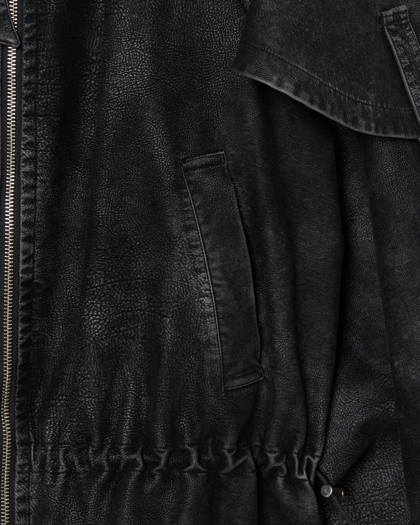 drawstring fade leather blouson Black【Delivery in August 2025】