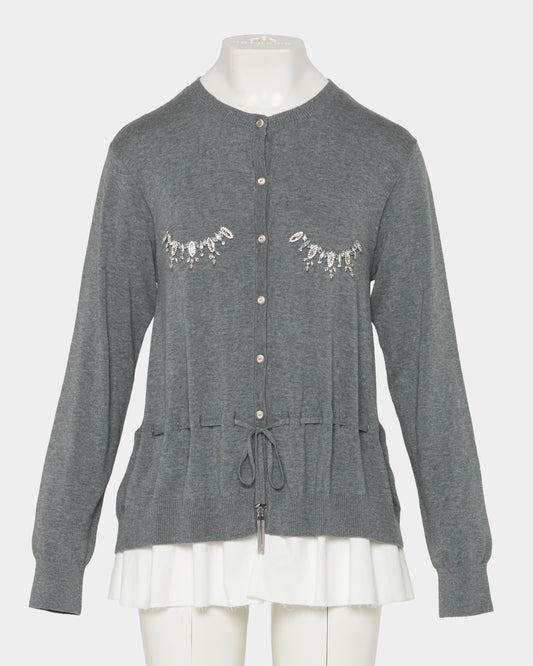 Bijou bra peplum knit cardigan Gray【Delivery in February 2027】