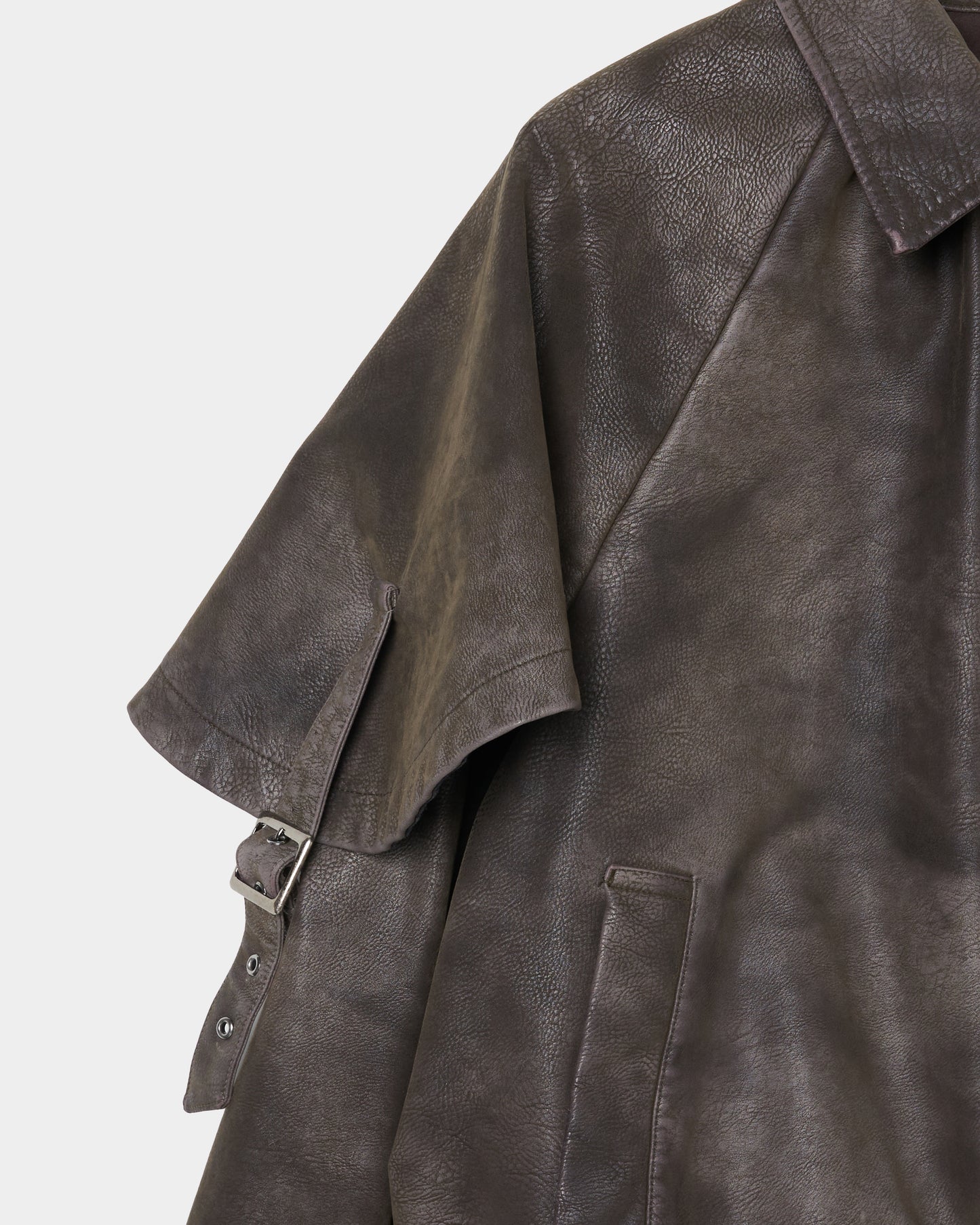 drawstring fade leather blouson Charcoal brown【Delivery in August 2025】