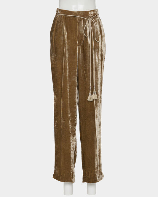 Leather patch panne velvet trousers mustard【Delivery in January 2027】