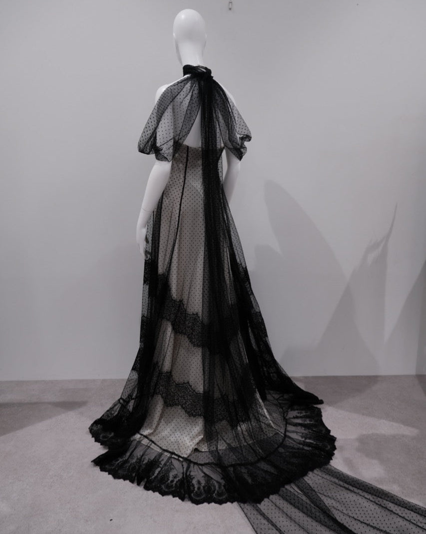 back ribbon dot tulle dress【Delivery in February 2026】