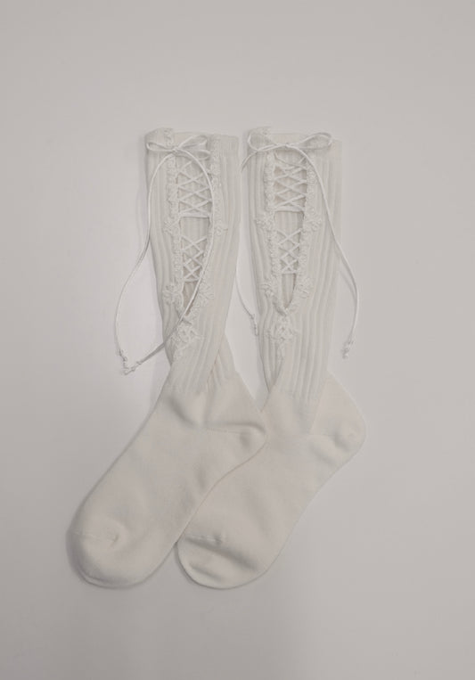 lace up darts socks White 【stock】