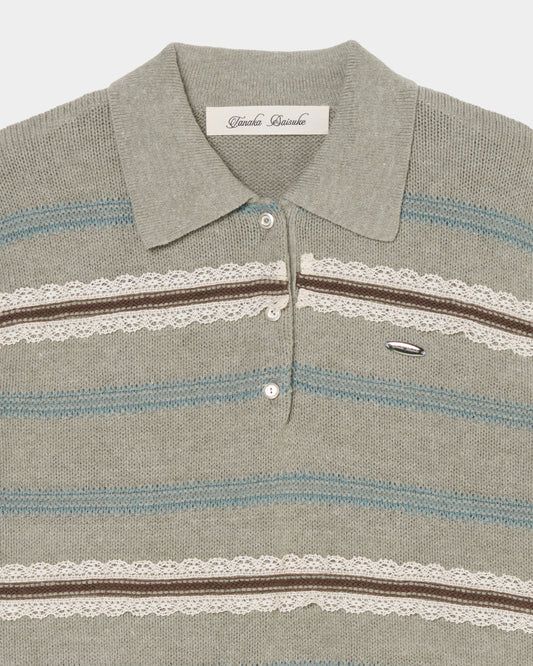 Lace border knit polo shirt Gray【Delivery in January 2027】