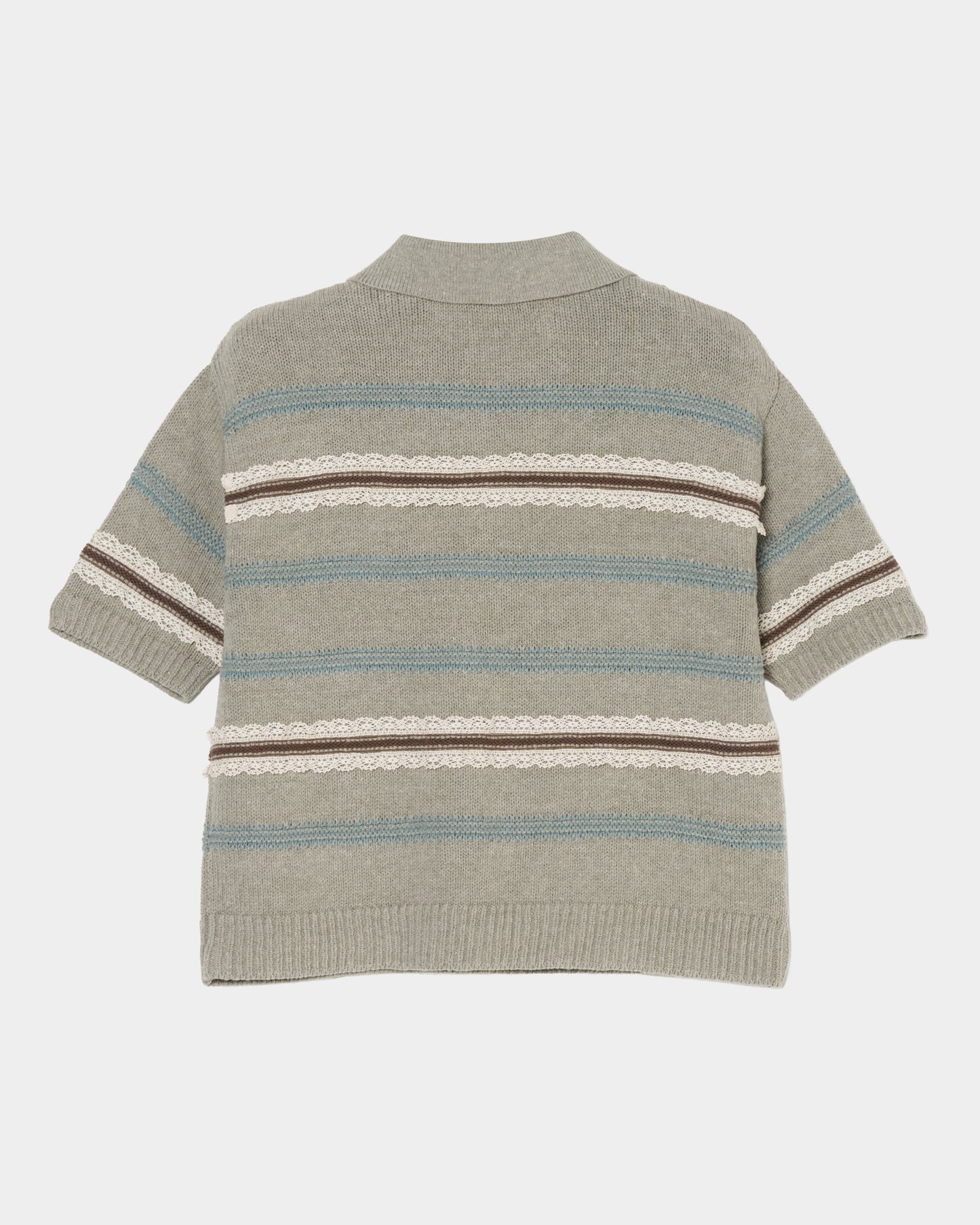 Lace border knit polo shirt Gray【Delivery in January 2027】