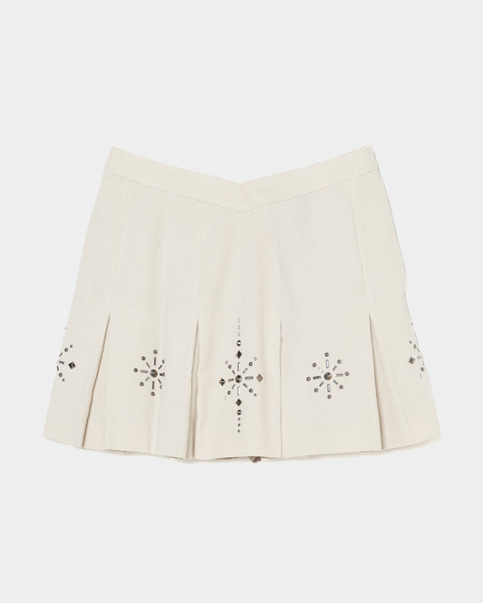 metal studs corduroy pleats skirt Ivory【stock】