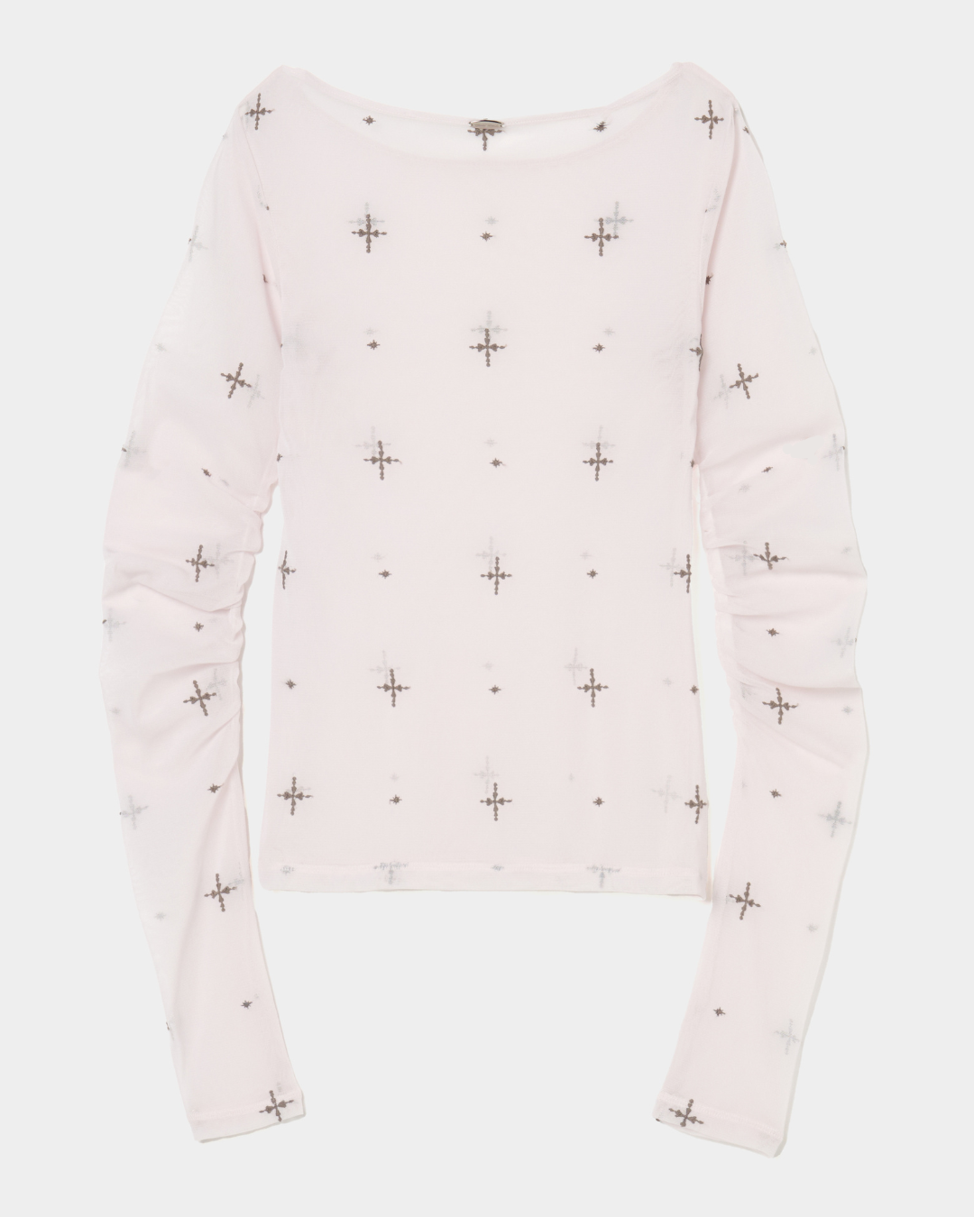 cross embroidery gather sleeve tops Greige【Delivery in February 2026】