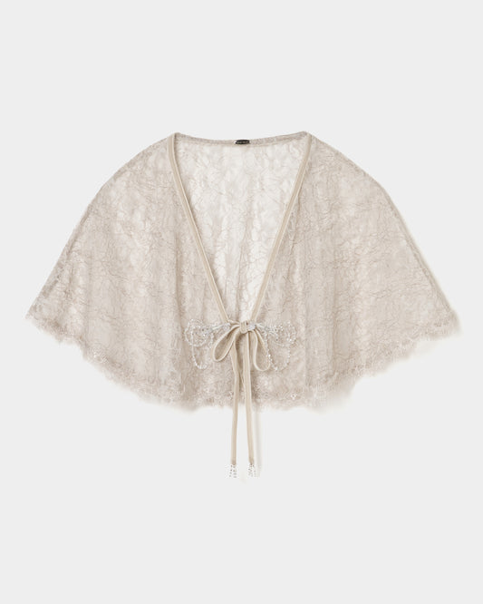 flower lace velvet ribbon cape Gray【Delivery in February 2026】