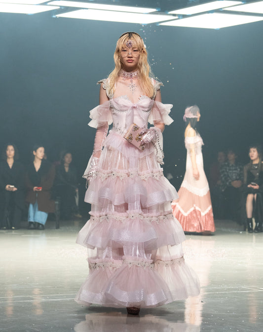 Pink heart bijou tulle dress【Delivery in December 2024】