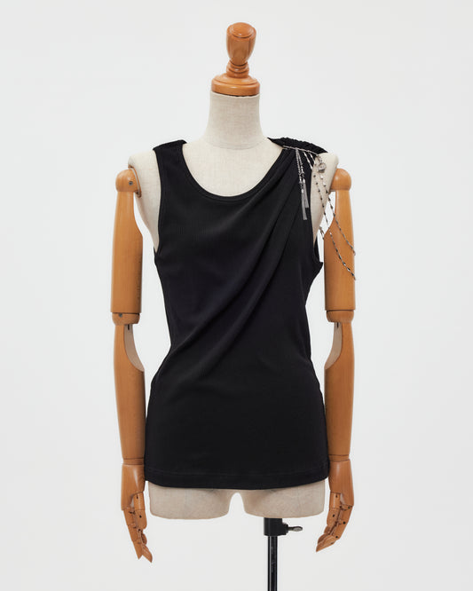 one-side drape gather tank top Black【Delivery in June 2026】