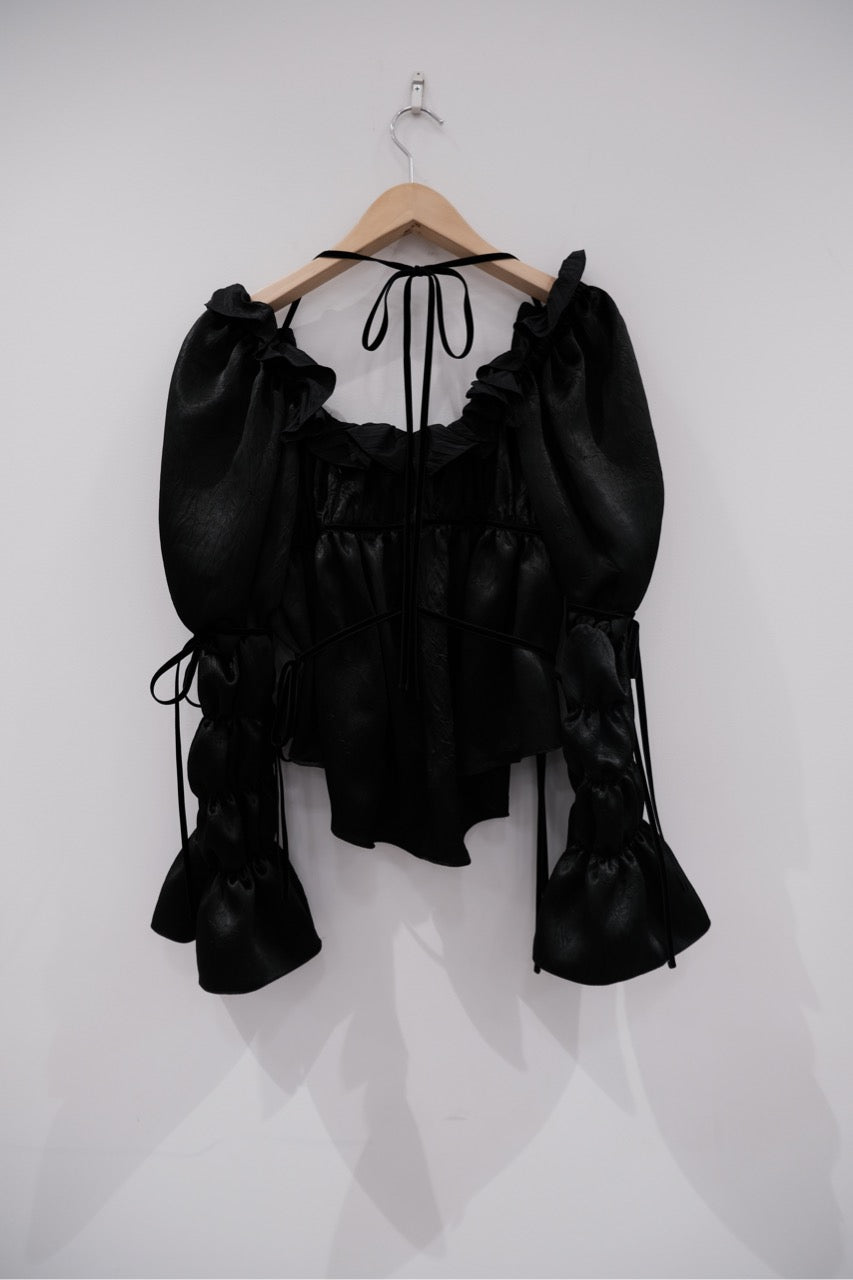 front hook ribbon satin blouse Black【Delivery in July 2025】
