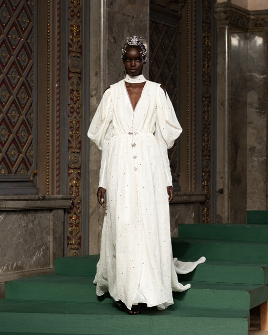 dot bijou linen drape dress【Delivery in August 2026】