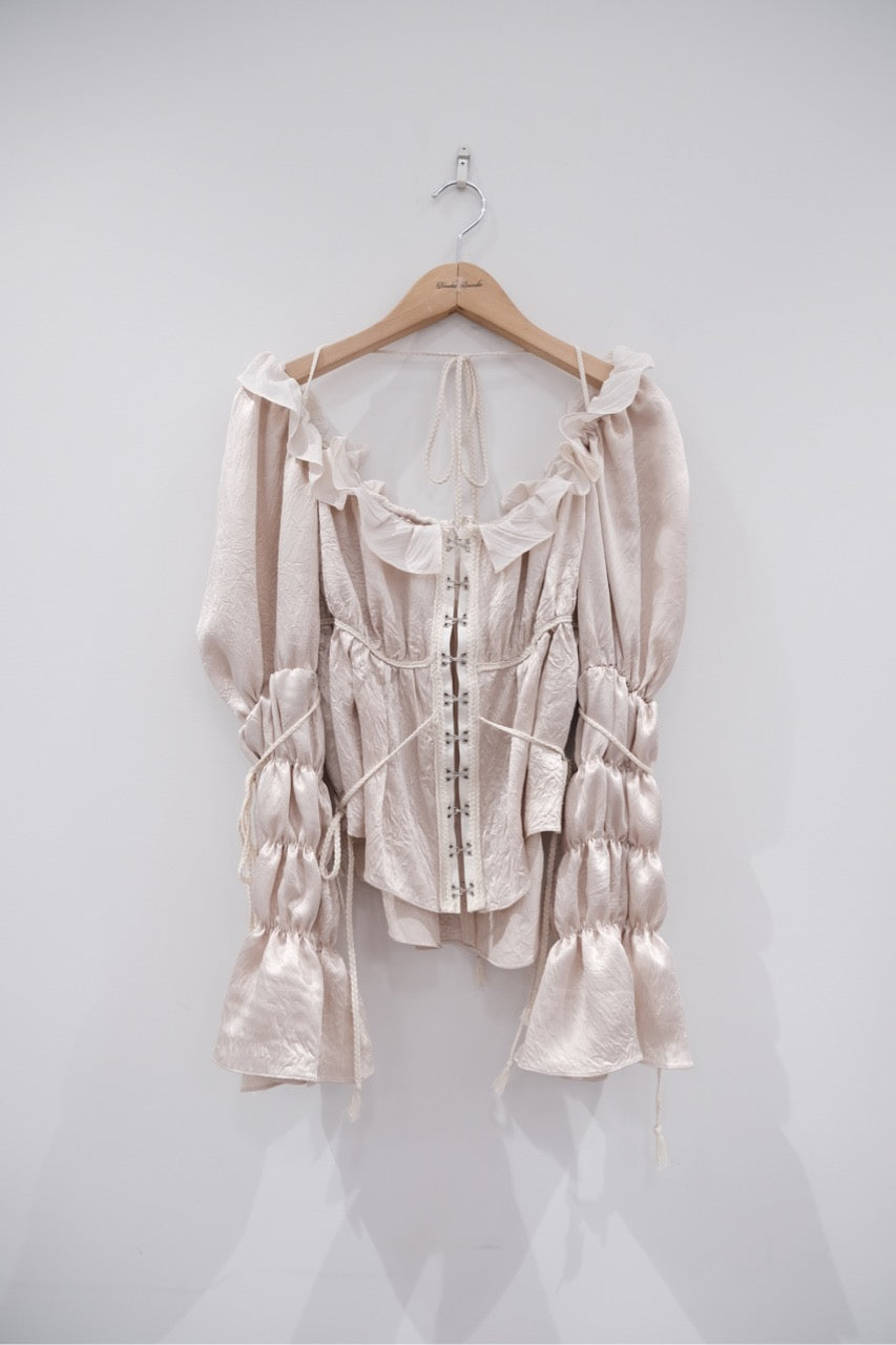 front hook ribbon satin blouse Beige【Delivery in July 2025】