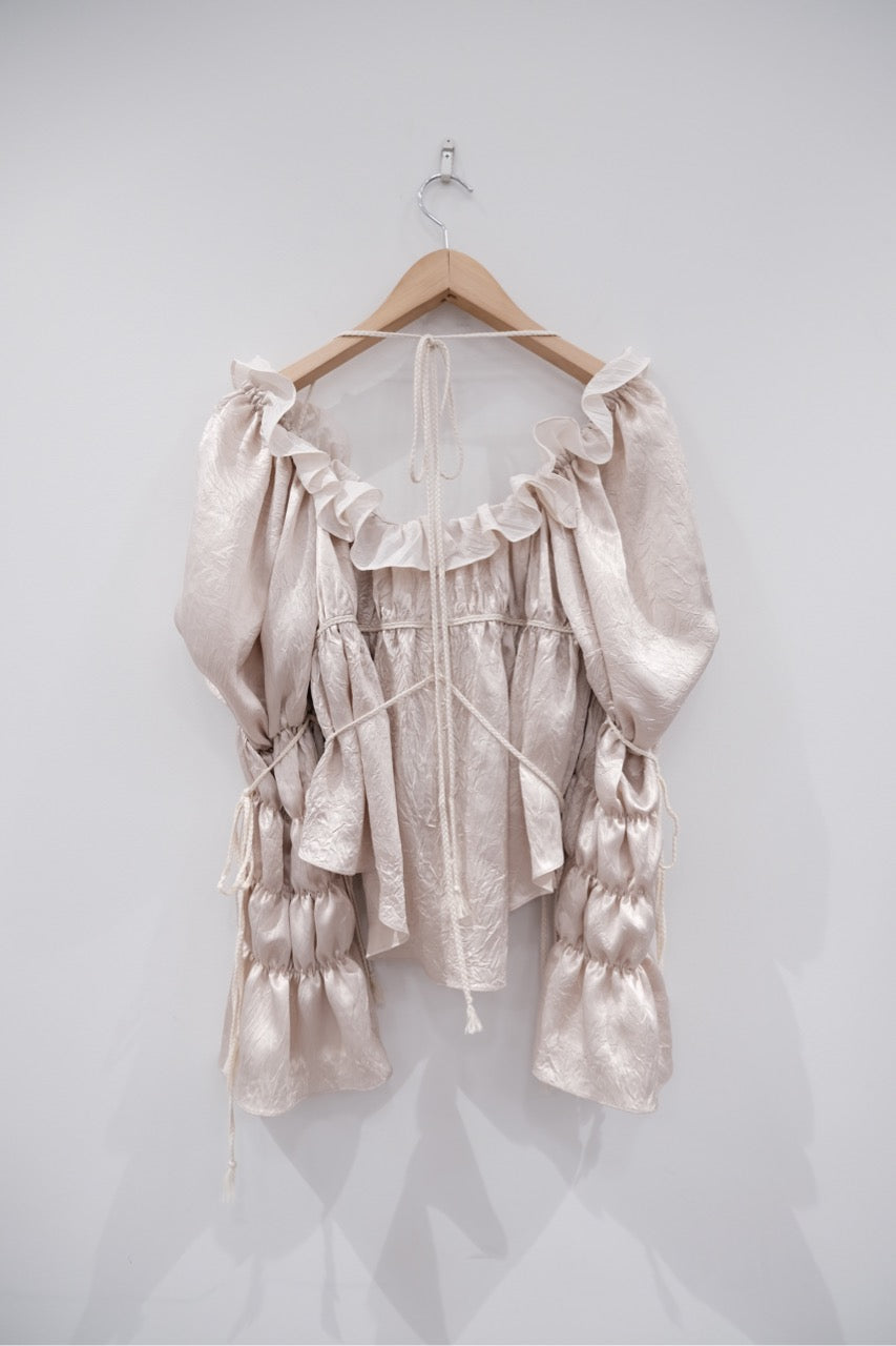 front hook ribbon satin blouse Beige【Delivery in July 2025】