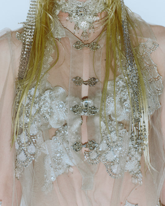 silver braid ribbon bustier【Delivery in August 2025】