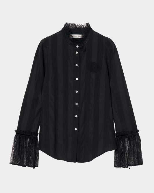 lace cuffs tack blouse Black【Delivery in June 2026】