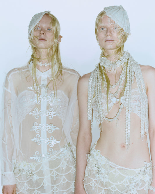 china button tulle shirt【Delivery in August 2025】