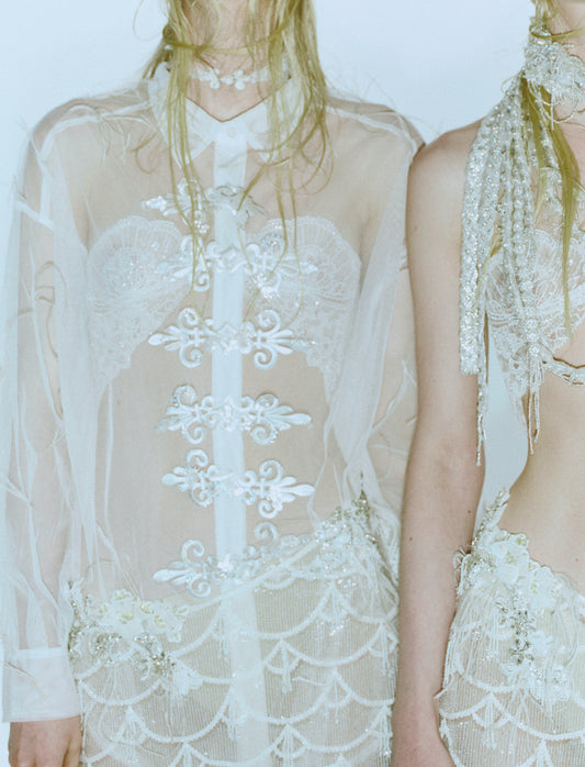 china button tulle shirt【Delivery in August 2025】