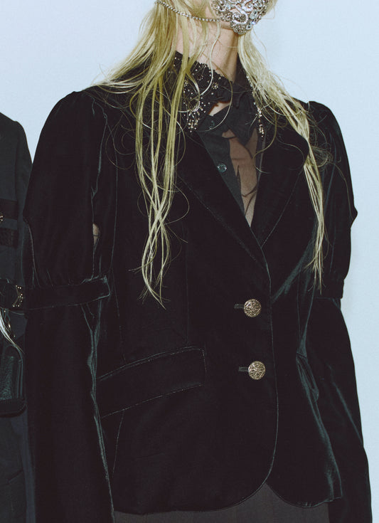 bijou collar tulle shirt Black【Delivery in April 2025】