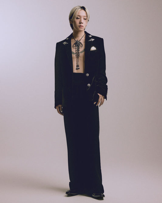 Flower pendant beaded loop tie Black【Delivery in April 2025】