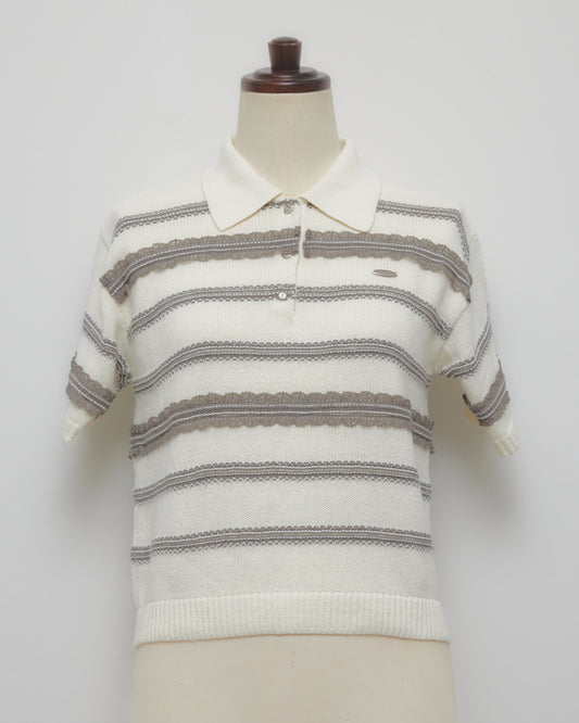 Lace border knit polo shirt Off white【Delivery in January 2027】