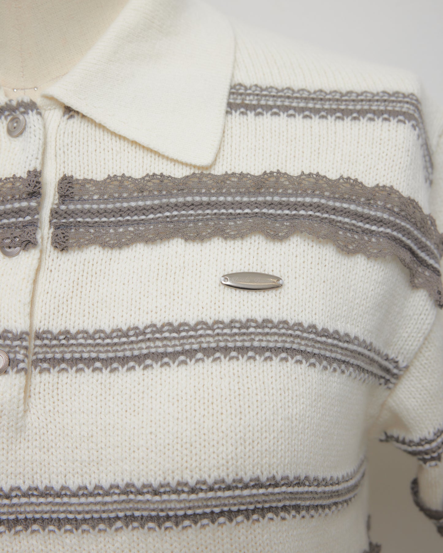 Lace border knit polo shirt Off white【Delivery in January 2027】