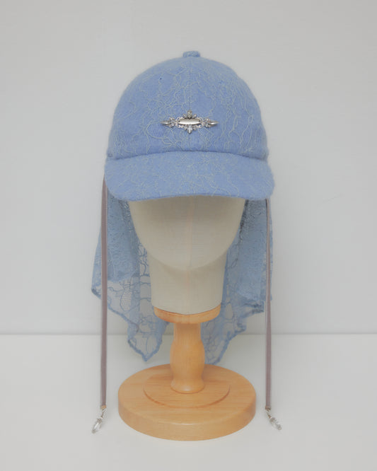 bijou logo lace veil Cap Blue【Delivery in March 2027】