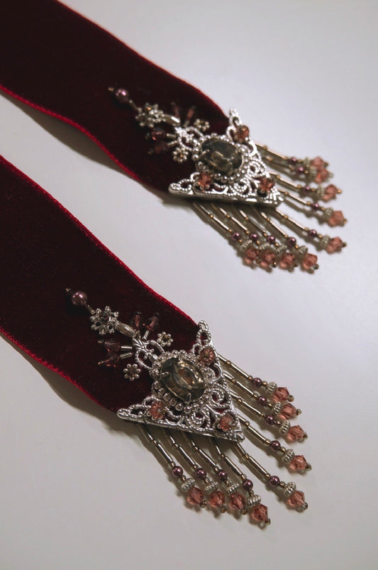 crystal silver tip velvet long ribbon Red【Delivery in May 2025】