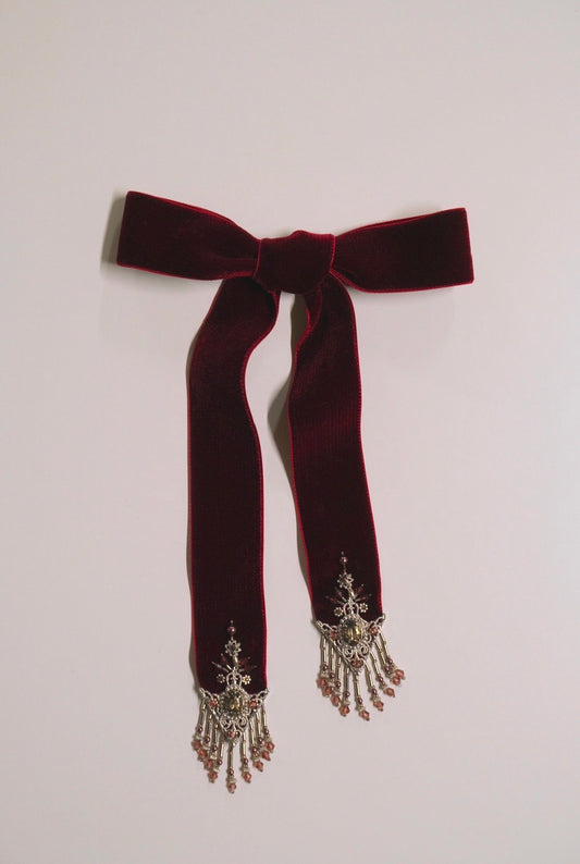 crystal silver tip velvet long ribbon Red【Delivery in May 2025】
