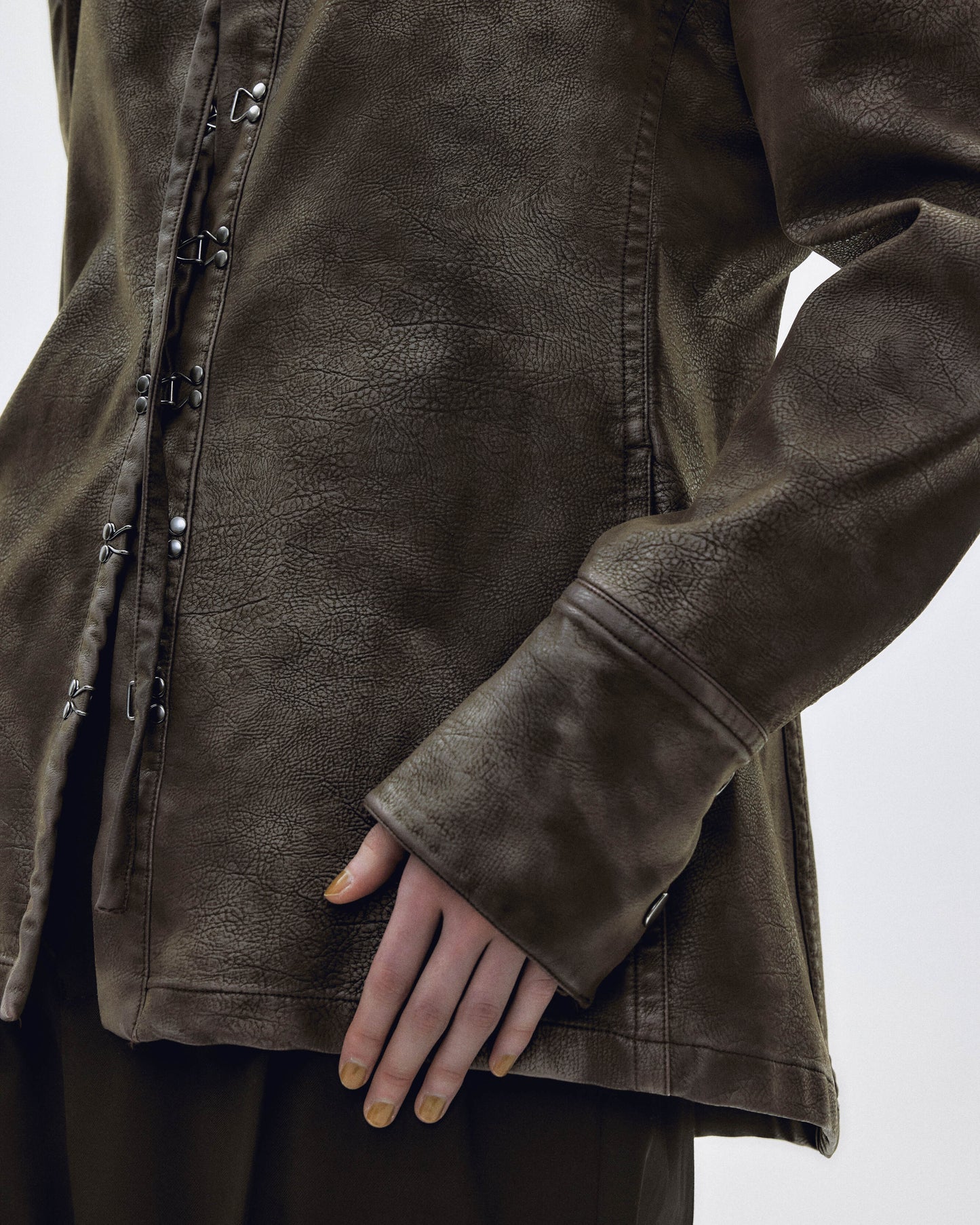 fade leather hook shirt jacket Charcoal brown【stock】