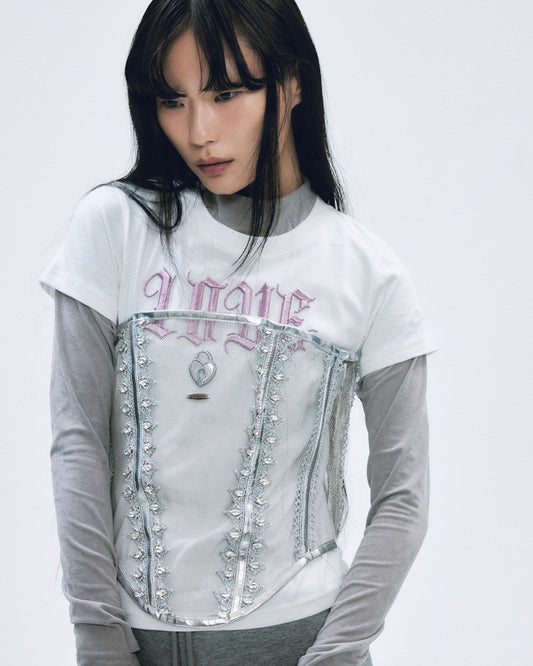 LOVE glitter T-shirt mini White× Pink【stock】