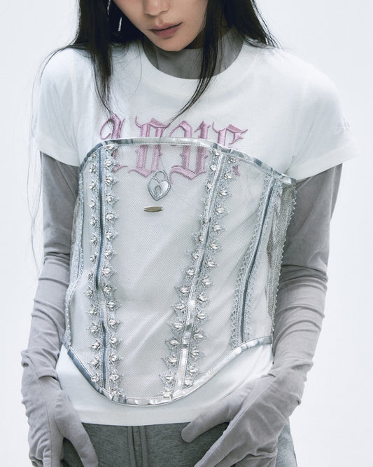 LOVE glitter T-shirt mini White× Pink【stock】