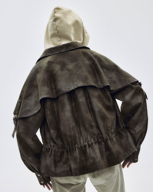 drawstring fade leather blouson Charcoal brown【Delivery in September 2025】
