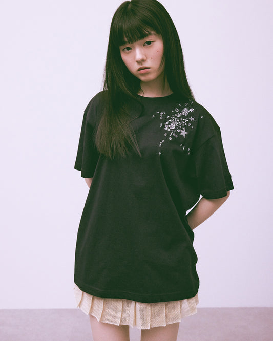 childhood spangle T-shirt Black【stock】