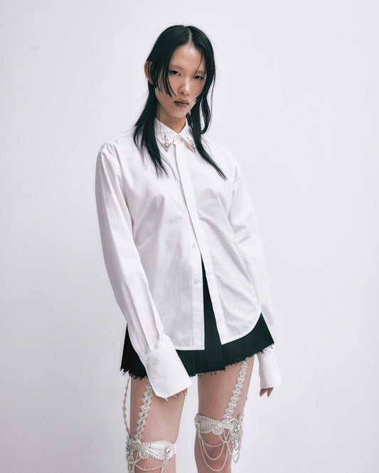 crystal silver tip lapel shirt【stock】