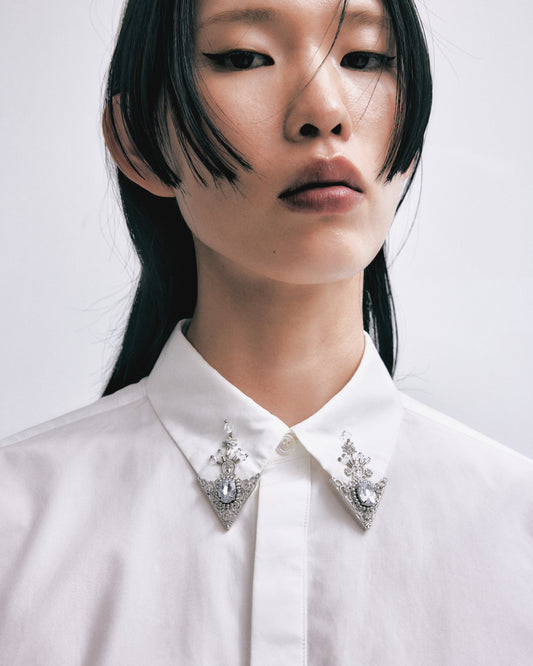 crystal silver tip lapel shirt【stock】