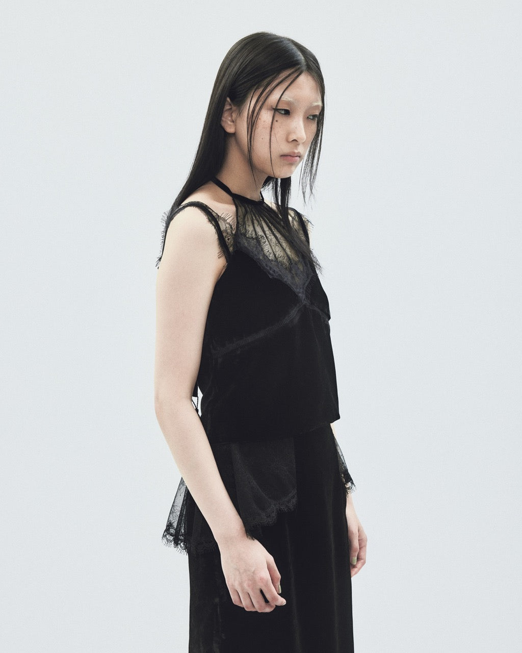 flower lace black velour camisole tops【Delivery in November 2025】