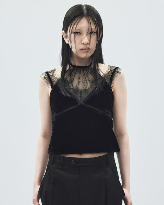 flower lace black velour camisole tops【Delivery in November 2025】